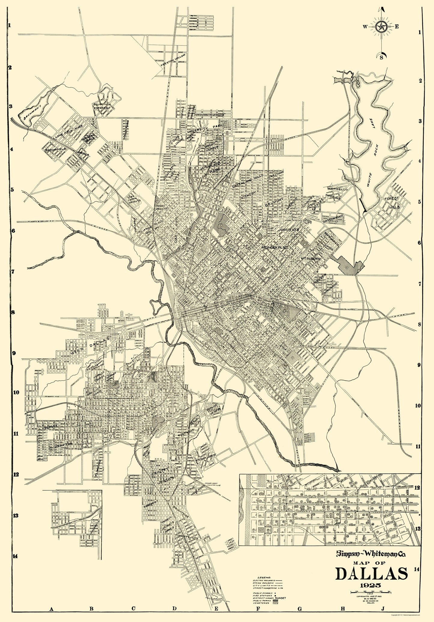 Historic City Map - Dallas Texas - West 1925 - 23 x 32.95 - Vintage Wall Art