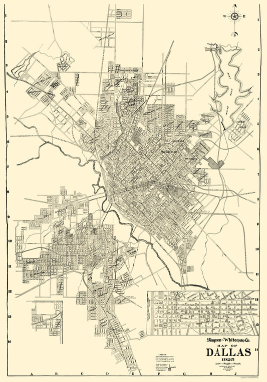 Historic City Map - Dallas Texas - West 1925 - 23 x 32.95 - Vintage Wall Art