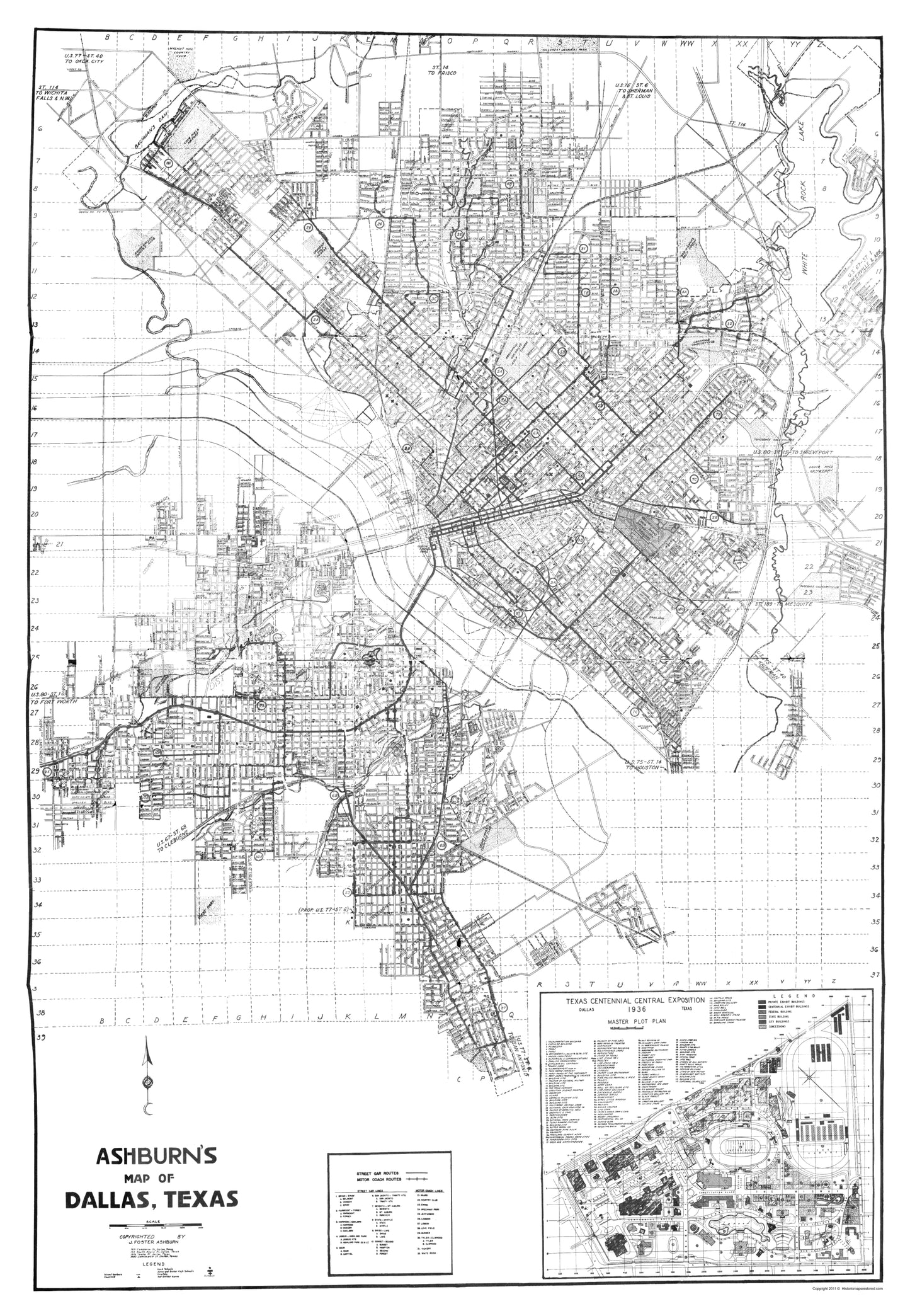 Historic City Map - Dallas Texas - Ashburn 1936 - 23 x 33.25 - Vintage Wall Art