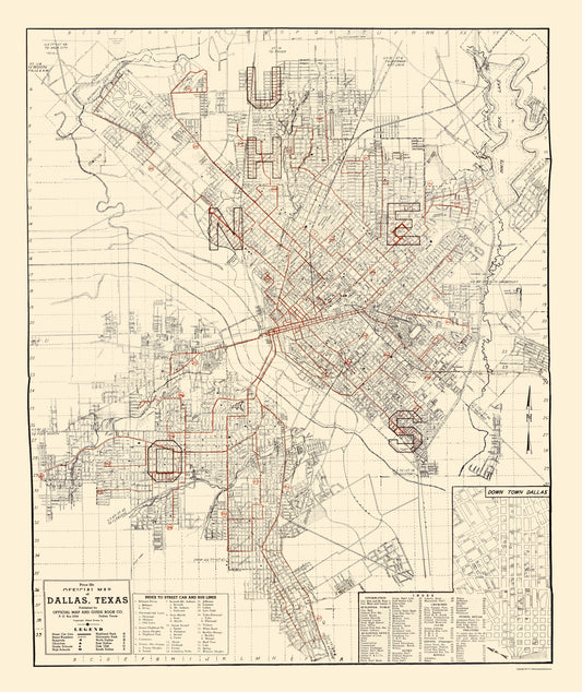 Historic City Map - Dallas Texas - Evans 1937 - 23 x 27.36 - Vintage Wall Art