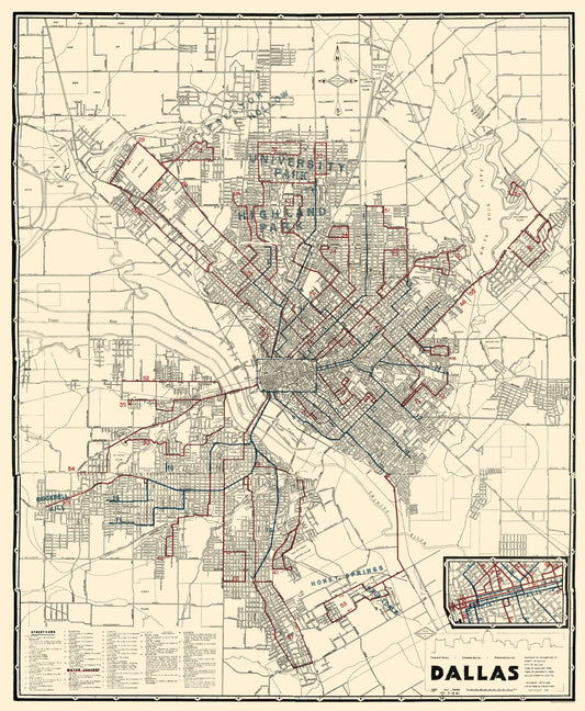 Historic City Map - Dallas Texas Street Cars - 1941 - 23 x 27.95 - Vintage Wall Art