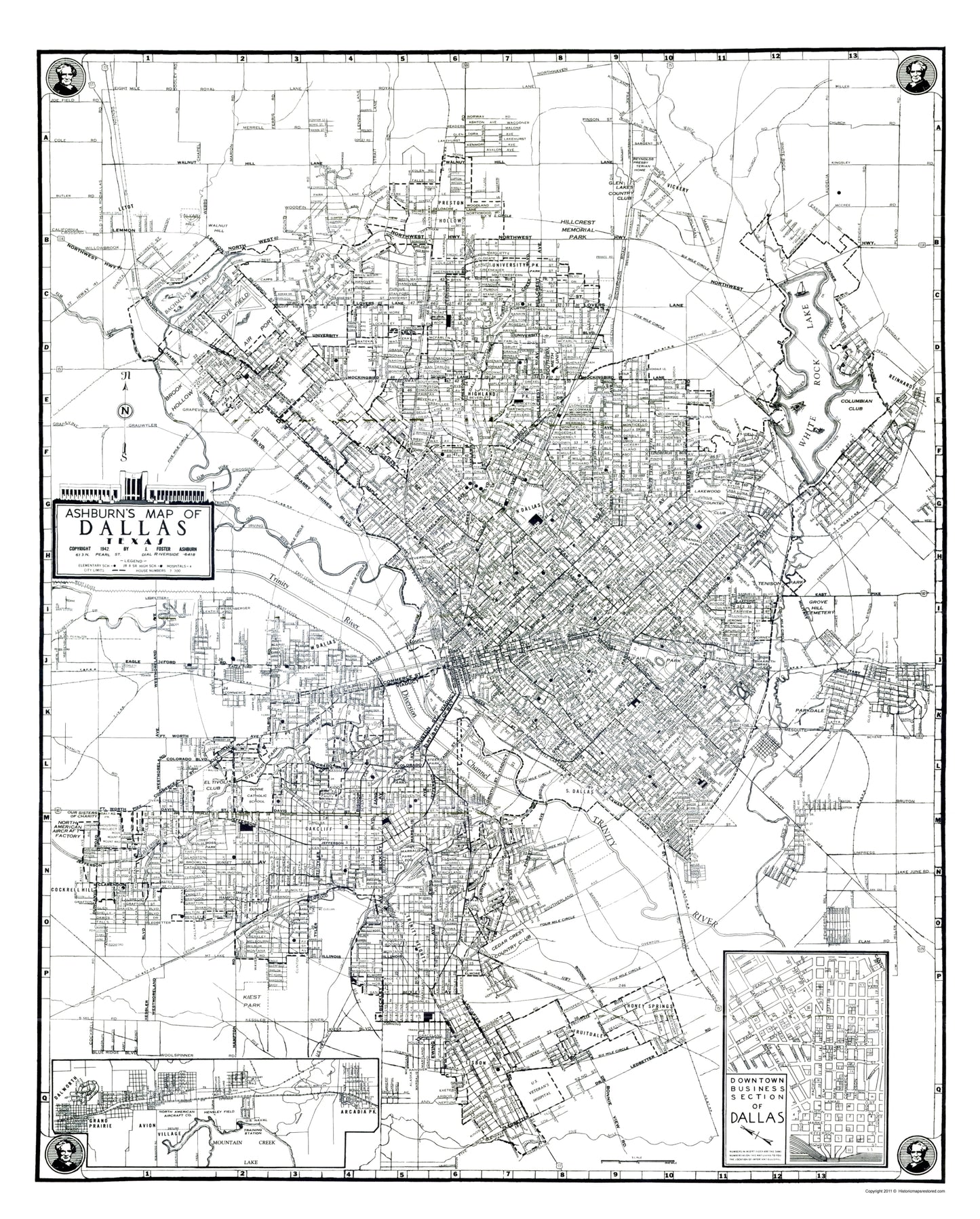 Historic City Map - Dallas Texas - Ashburn 1942 - 23 x 28.60 - Vintage Wall Art