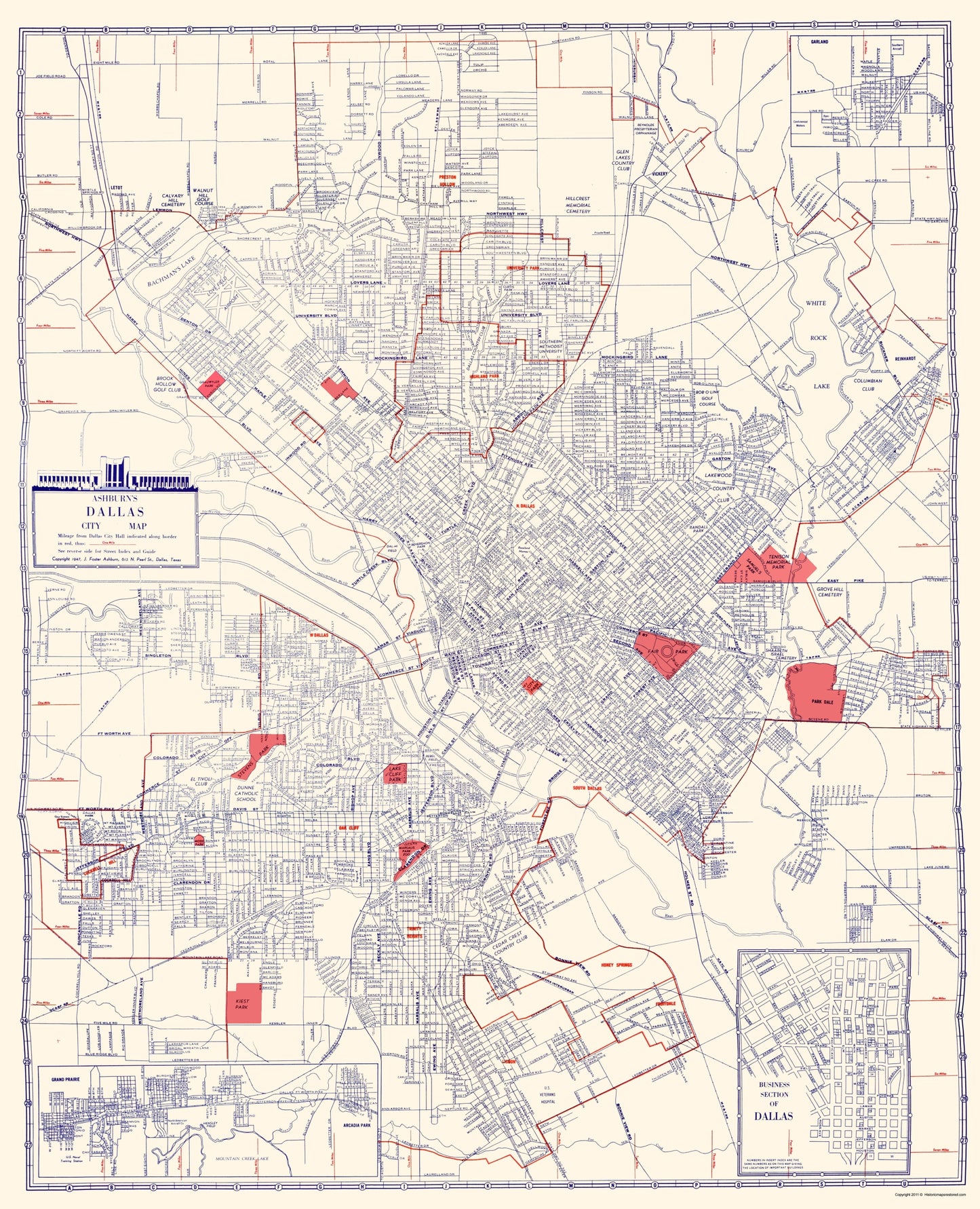 Historic City Map - Dallas Texas - Ashburn 1947 - 23 x 28.36 - Vintage Wall Art