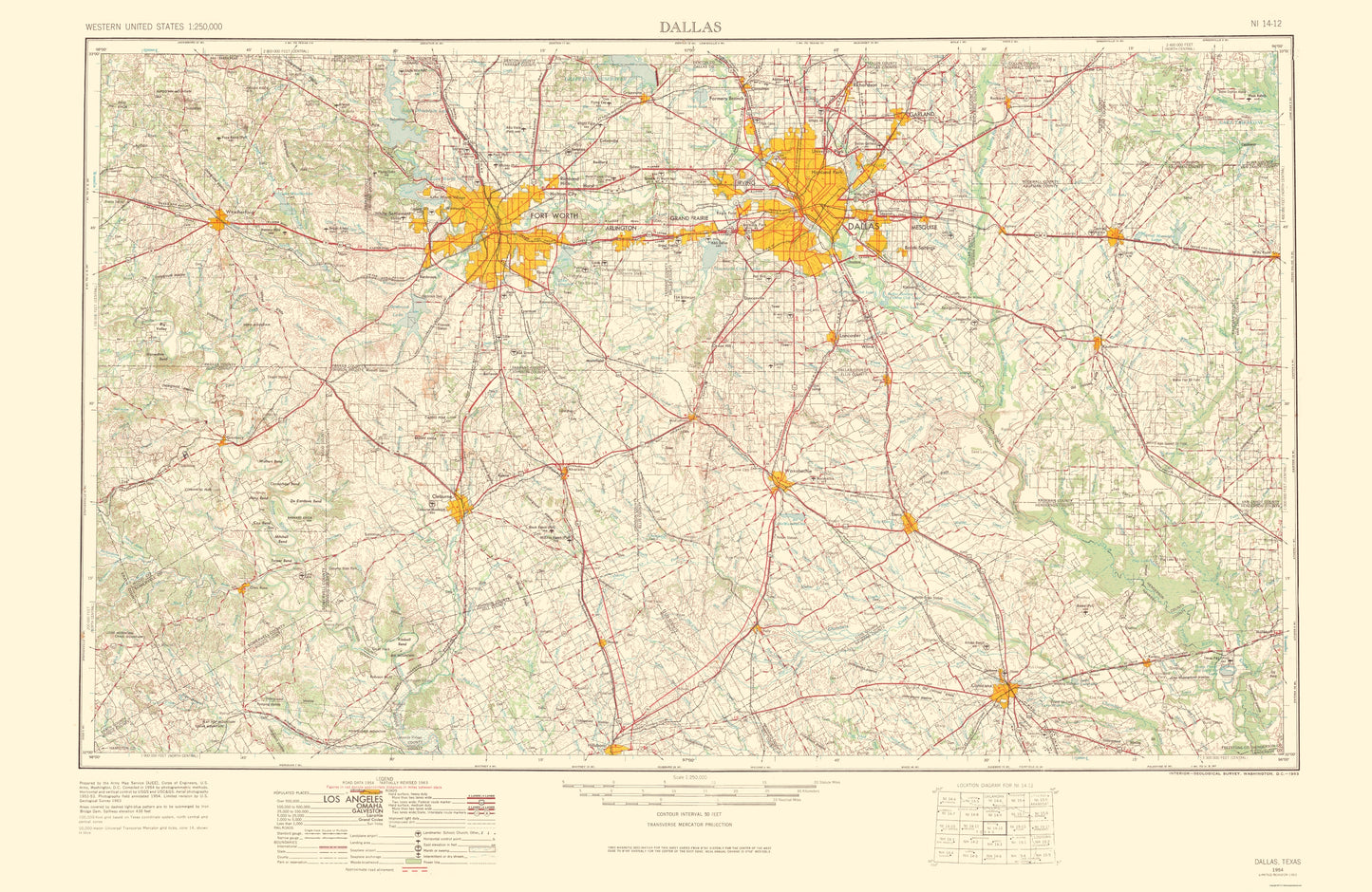 Topographical Map - Dallas Texas Quad - USGS 1963 - 23 x 35.35 - Vintage Wall Art