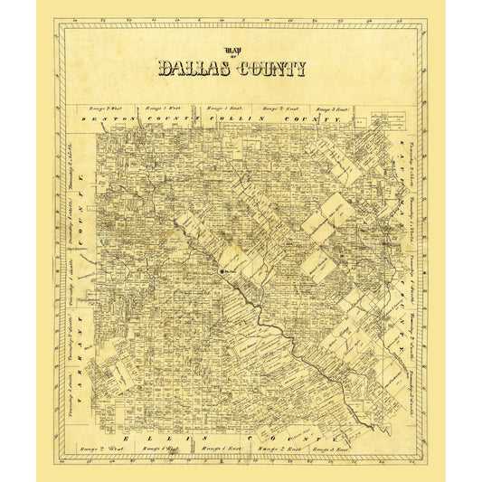 Historic County Map - Dallas County Texas - General Land Office - Vintage Wall Art