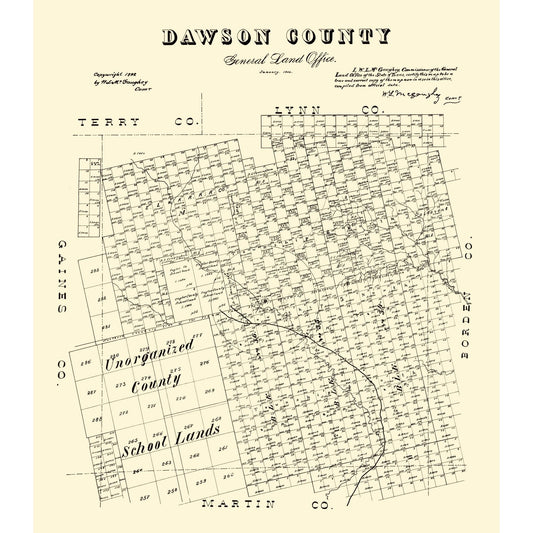 Historic County Map - Dawson County Texas - McGaughey 1892 - Vintage Wall Art
