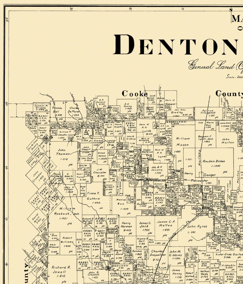 Historic County Map - Denton County Texas - General Land Office 1897 ...