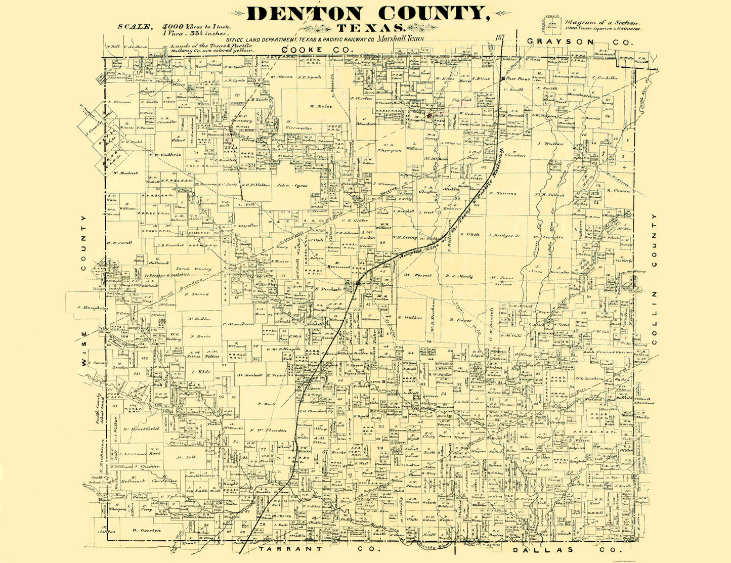 Historic County Map - Denton County Texas - General Land Office 1878 - 23 x 29.85 - Vintage Wall Art