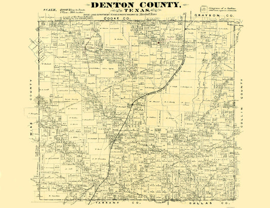 Historic County Map - Denton County Texas - General Land Office 1878 - 23 x 29.85 - Vintage Wall Art