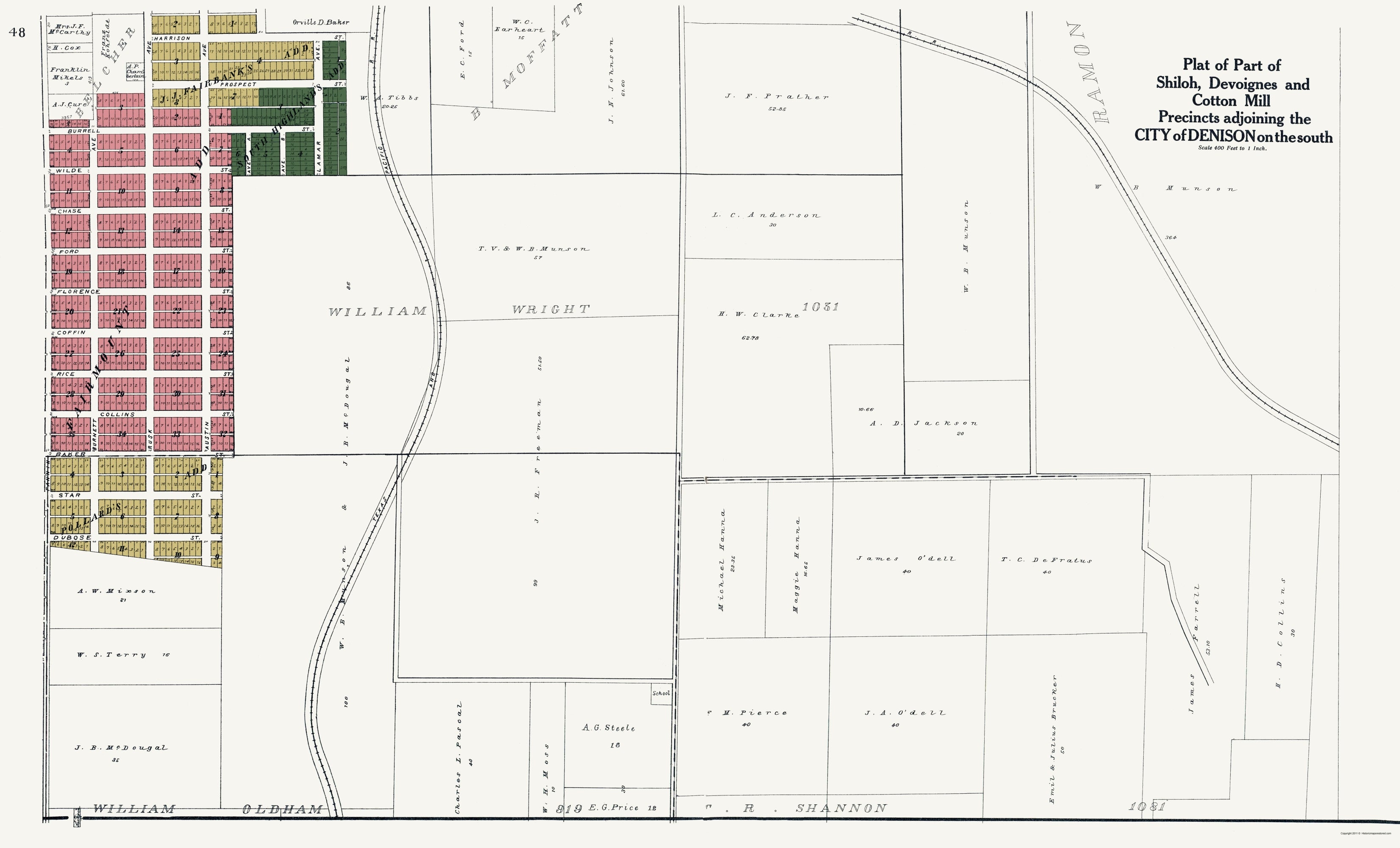 Cutton Map Historic City Map - Denison Shiloh Devoignes Cotton Mill Texas - Jacks ...