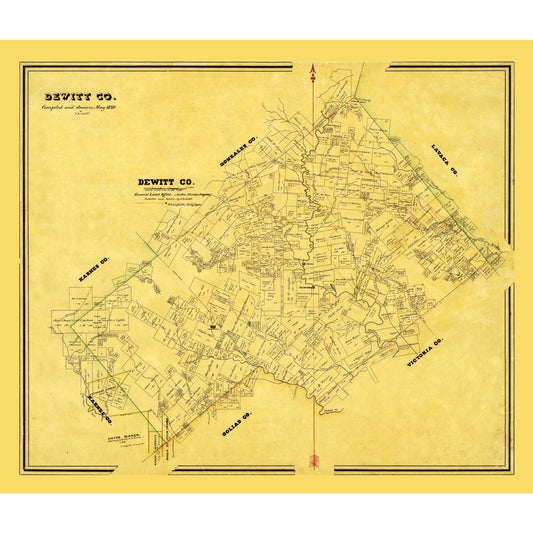 Historic County Map - Dewitt County Texas - Arlitt 1870 - Vintage Wall Art