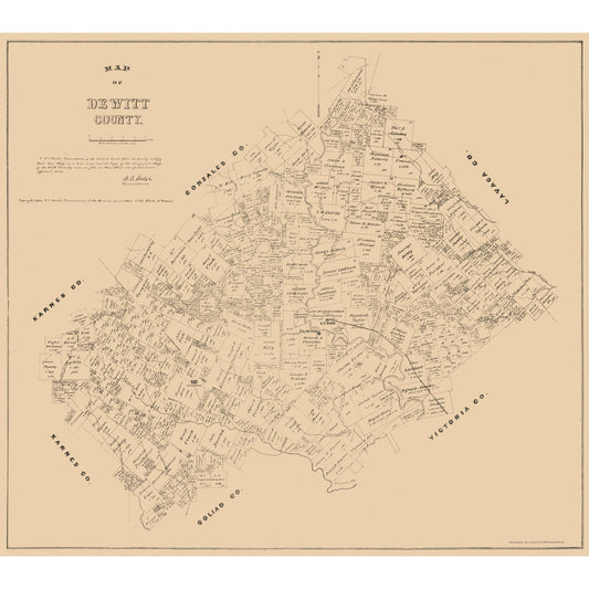 Historic County Map - DeWitt County Texas - Walsh 1881 - Vintage Wall Art