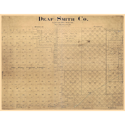 Historic County Map - Deaf Smith County Texas - Pressler 1898 - Vintage Wall Art