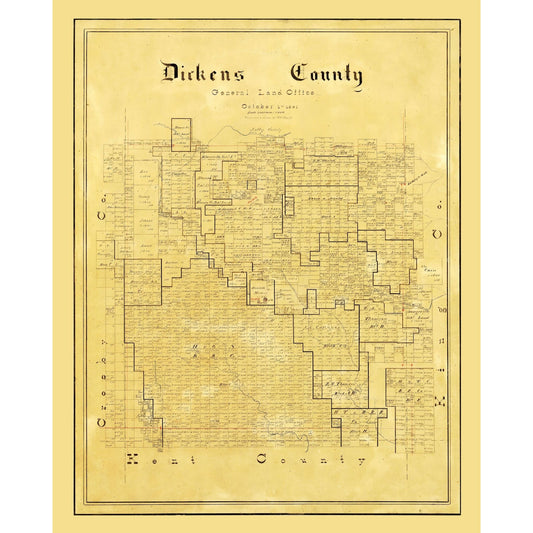 Historic County Map - Dickens County Texas - Arlitt 1891 - Vintage Wall Art