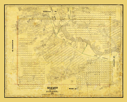 Historic County Map - Dimmit County Texas - Arlitt 1876 - 28.47 x 23 - Vintage Wall Art