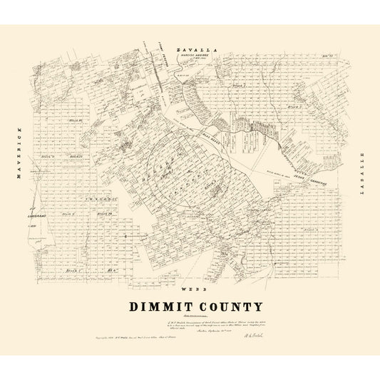 Historic County Map - Dimmit County Texas - Walsh 1879 - Vintage Wall Art