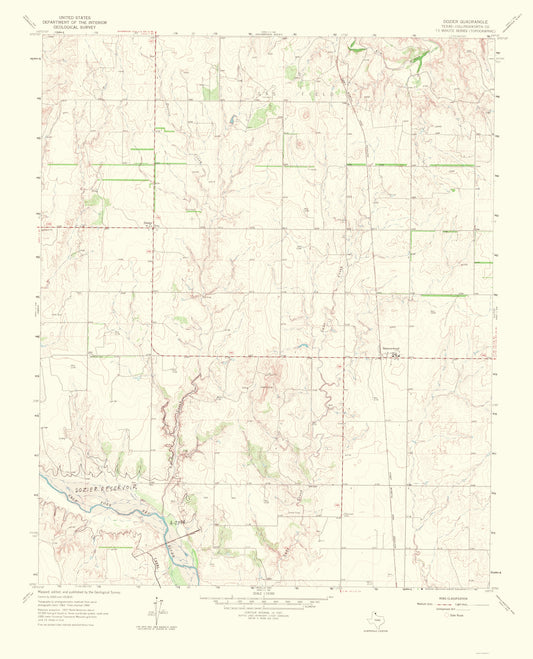 Topographical Map - Dozier Texas Quad - USGS 1967 - 23 x 28.43 - Vintage Wall Art