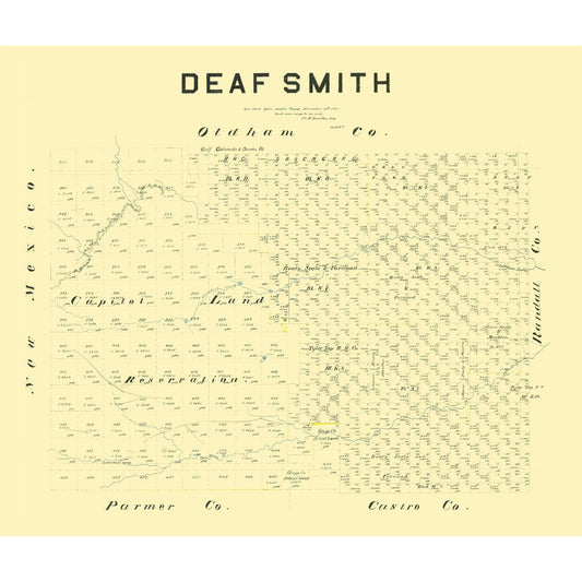 Historic County Map - Deaf Smith County Texas - Hamilton 1887 - Vintage Wall Art