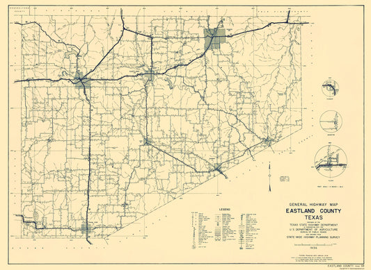 Historic County Map - Eastland County Texas - Highway Department 1936 - 23 x 31.53 - Vintage Wall Art