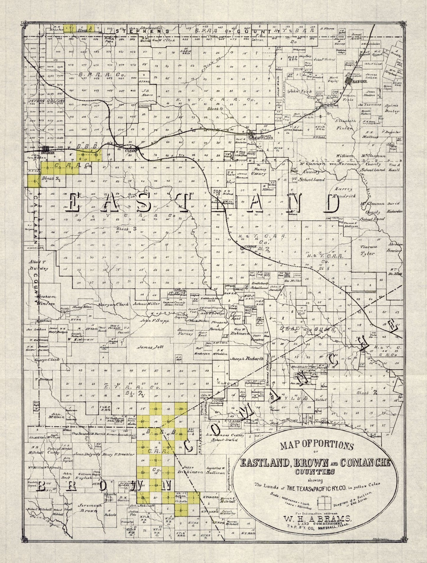 Historic County Map - Eastland Brown Comanche Counties Texas - Abrams 1890 - 23 x 30.29 - Vintage Wall Art