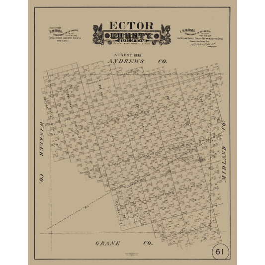 Historic County Map - Ector County Texas - Hall 1889 - Vintage Wall Art