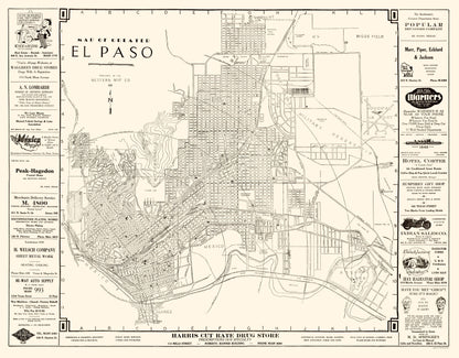 Historic City Map - El Paso Texas - Western 1938 - 23 x 29.42 - Vintage Wall Art