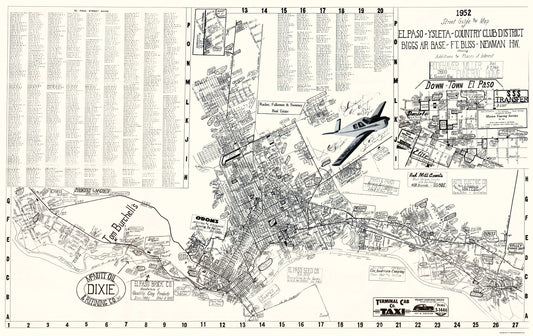 Historic City Map - El Paso Texas Street Guide - Newman 1952 - 23 x 36.48 - Vintage Wall Art