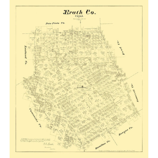 Historic County Map - Erath County Texas - Walsh 1879 - Vintage Wall Art