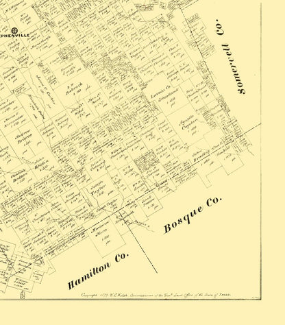 Historic County Map - Erath County Texas - Walsh 1879 - 23 x 26.21 - Vintage Wall Art