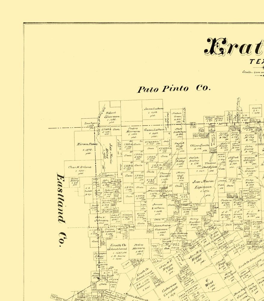 Historic County Map - Erath County Texas - Walsh 1879 - 23 x 26.21 - Vintage Wall Art