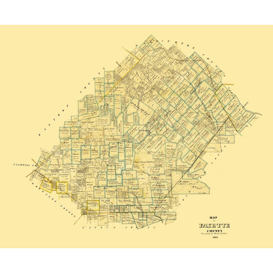 Historic County Map - Fayette County Texas - Martin 1865 - Vintage Wall Art