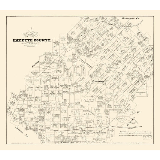 Historic County Map - Fayette County Texas - Walsh 1879 - Vintage Wall Art
