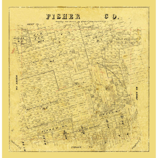 Historic County Map - Fisher County Texas - Wise 1879 - Vintage Wall Art