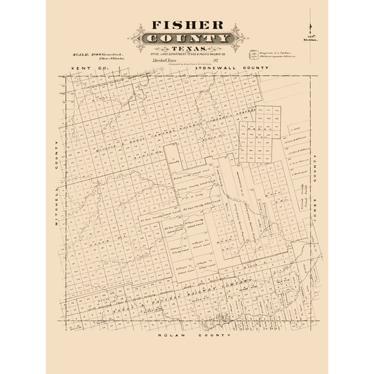 Historic County Map - Fisher County Texas - Gast 1870 - Vintage Wall Art
