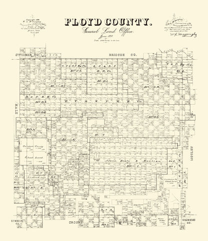 Historic County Map - Floyd County Texas - McGaughey 1892 - 23 x 26.57 - Vintage Wall Art