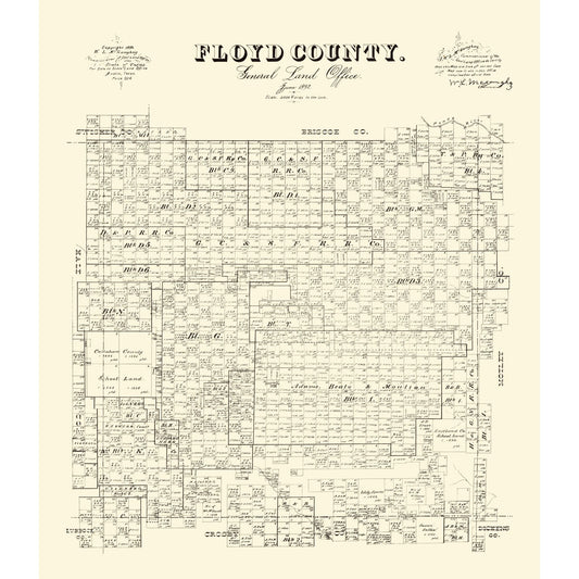 Historic County Map - Floyd County Texas - McGaughey 1892 - 23 x 26.57 - Vintage Wall Art