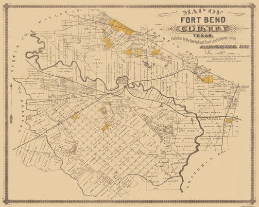 Historic County Map - Fort Bend County Texas - General Land Office 1882 - 28.75 x 23 - Vintage Wall Art