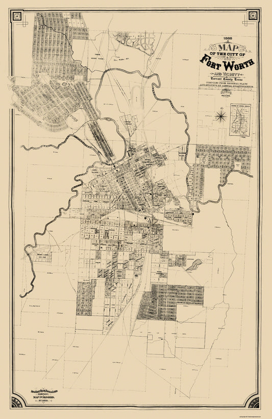 Historic City Map - Fort Worth Texas - King 1888 - 23 x 35.31 - Vintage Wall Art