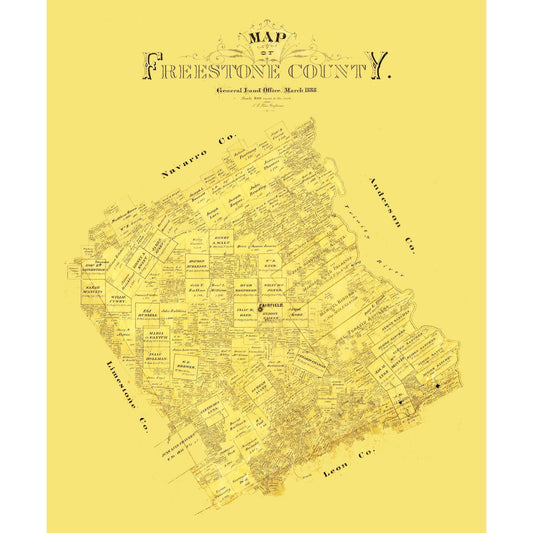 Historic County Map - Freestone County Texas - Blau 1888 - 23 x 27.88 - Vintage Wall Art
