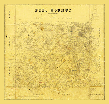 Historic County Map - Frio County Texas - Langermann 1879 - 24.02 x 23 - Vintage Wall Art