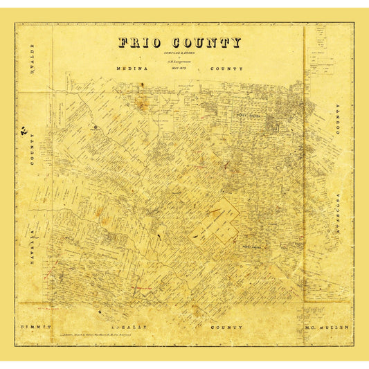 Historic County Map - Frio County Texas - Langermann 1879 - 24.02 x 23 - Vintage Wall Art