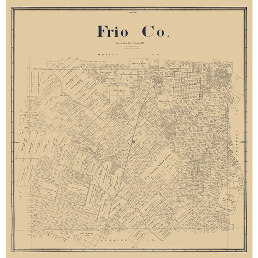 Historic County Map - Frio County Texas - Beaumont 1893 - Vintage Wall Art