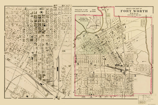 Historic City Map - Fort Worth Texas - Gray 1885 - 23 x 34.71 - Vintage Wall Art