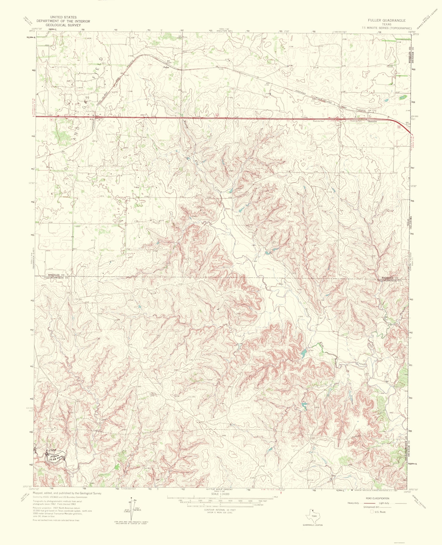 Topographical Map - Fuller Texas Quad - USGS 1967 - 23 x 28.37 - Vintage Wall Art