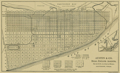 Historic City Map - Galveston Texas - Austin 1891 - 37.81 x 23 - Vintage Wall Art