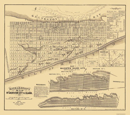 Historic City Map - Galveston Texas - Trimble 1867 - 26 x 23 - Vintage Wall Art