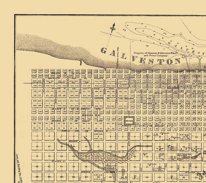 Historic City Map - Galveston Texas - Trimble 1867 - 26 x 23 - Vintage Wall Art