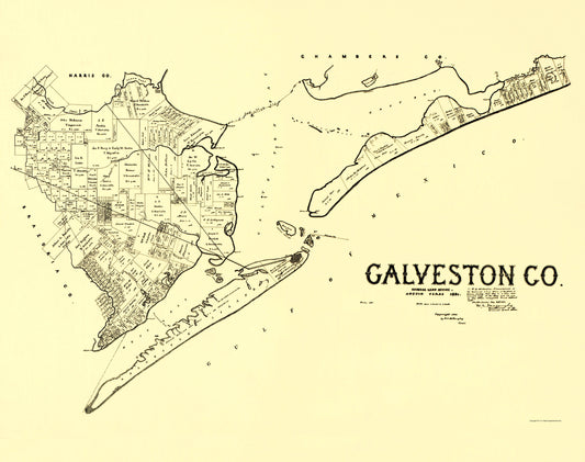 Historic County Map - Galveston County Texas - General Land Office 1892 - 23 x 29.11 - Vintage Wall Art