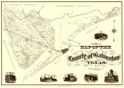 Historic County Map - Galveston County Texas - Clarke 1902 - 23 x 32.07 - Vintage Wall Art