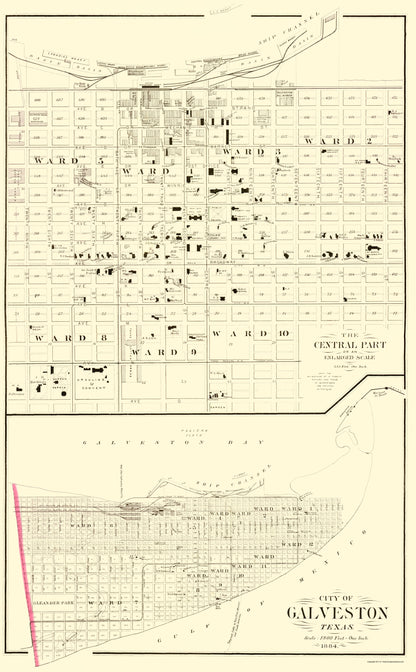 Historic City Map - Galveston Texas - Gray 1884 - 23 x 37.13 - Vintage Wall Art